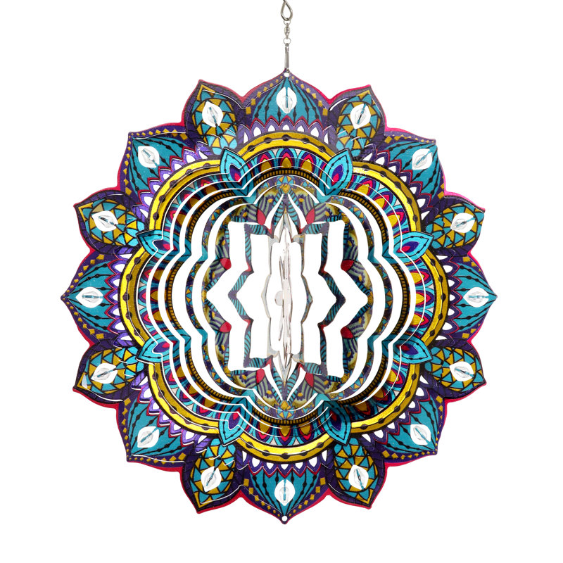 Exhart Laser Cut Mandala Hanging Starburst Wind Spinner with Bead